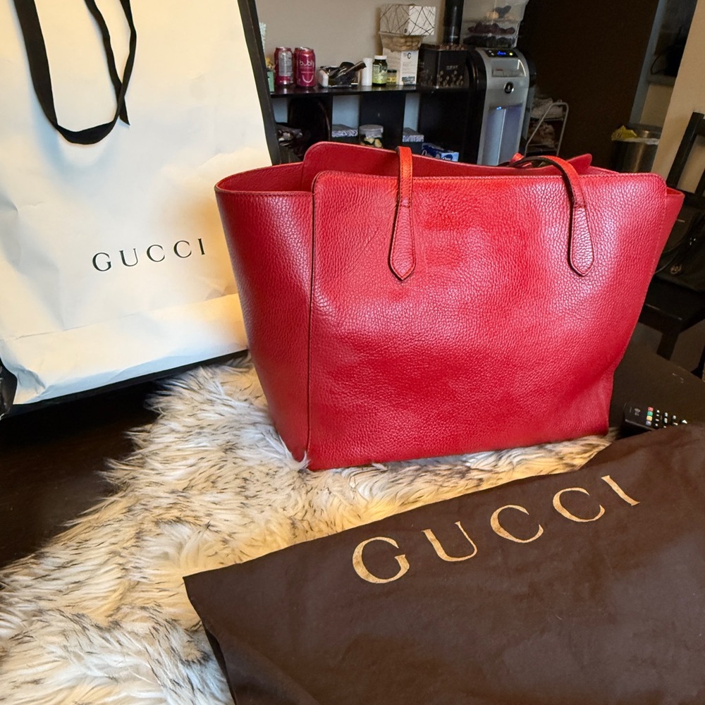 Gucci Red Structured Leather Tote